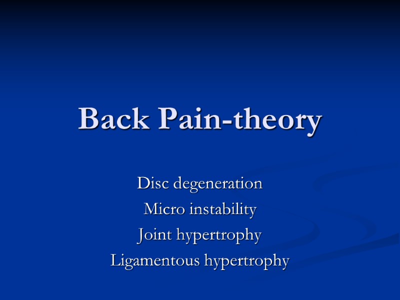 Back Pain-theory Disc degeneration Micro instability Joint hypertrophy Ligamentous hypertrophy
